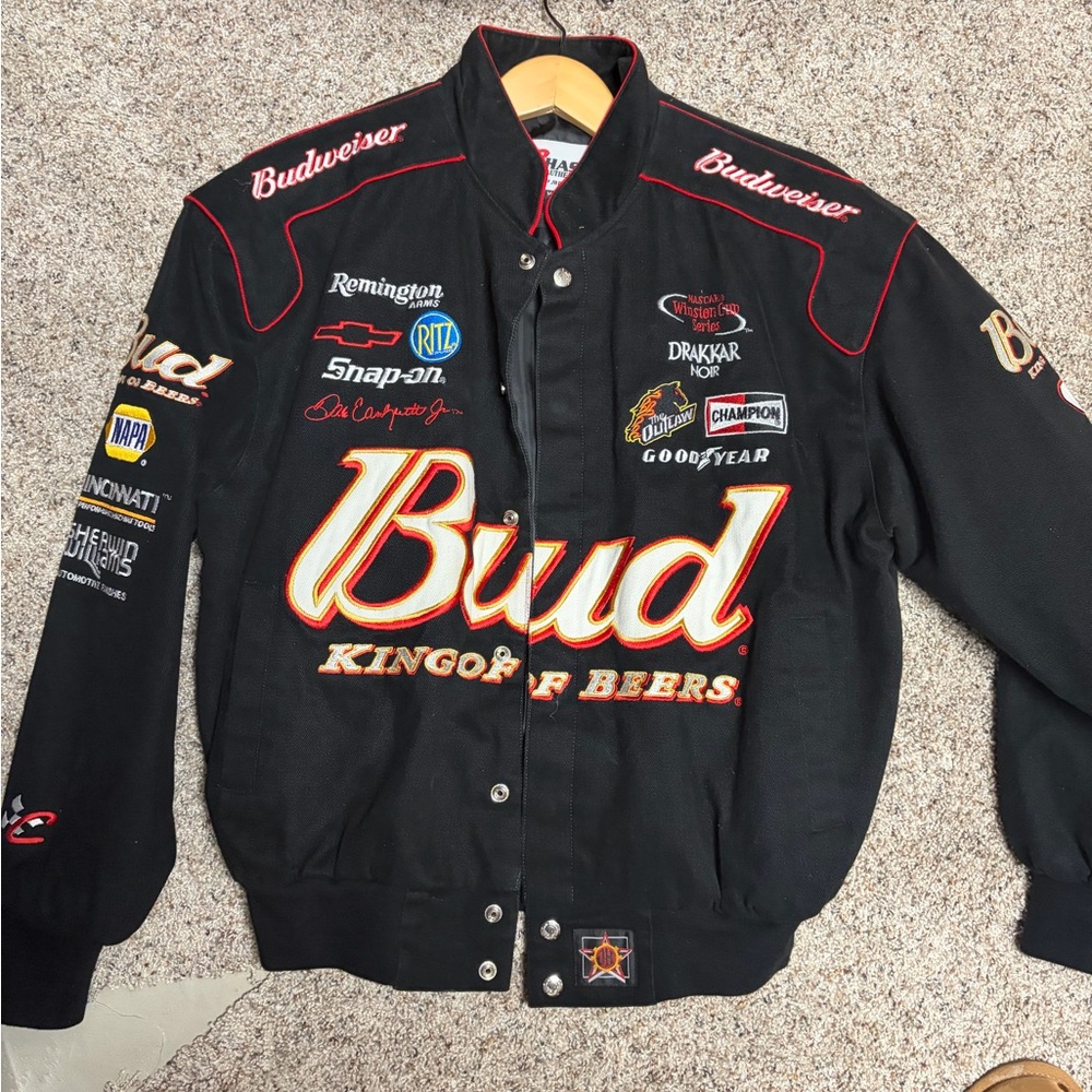 Chase Authentics Black Budweiser Racing Bomber Jacket